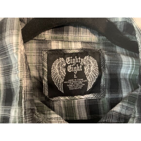 Eighty Eight Mens Size Large Black Plaid Green White Long Sleeve Button Up Shirt - Picture 3 of 4